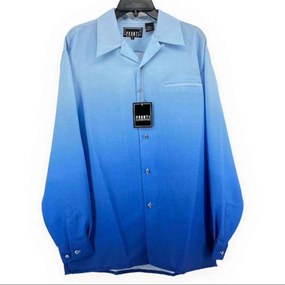 Pronti Collection NWT by Phita Blue Ombré Style Button Down Shirt Size M